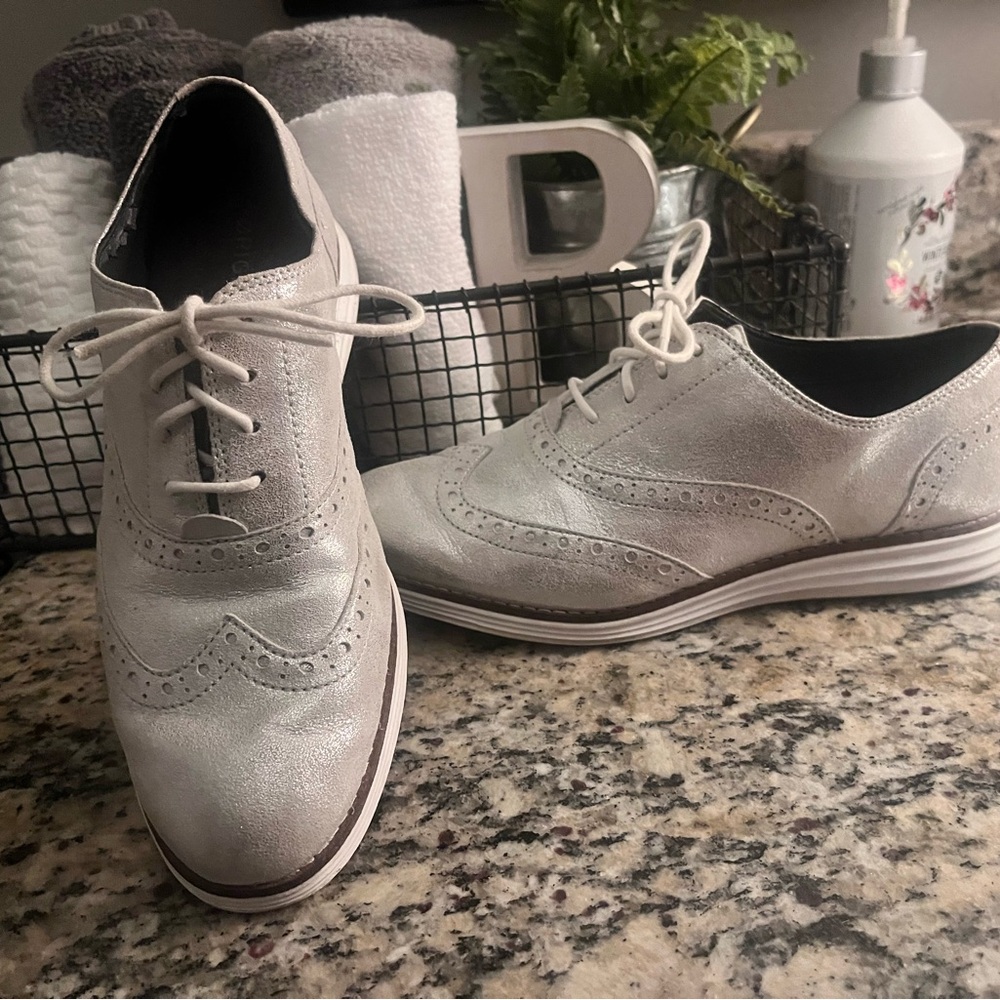 Silver Lace-Up Brogue Shoes